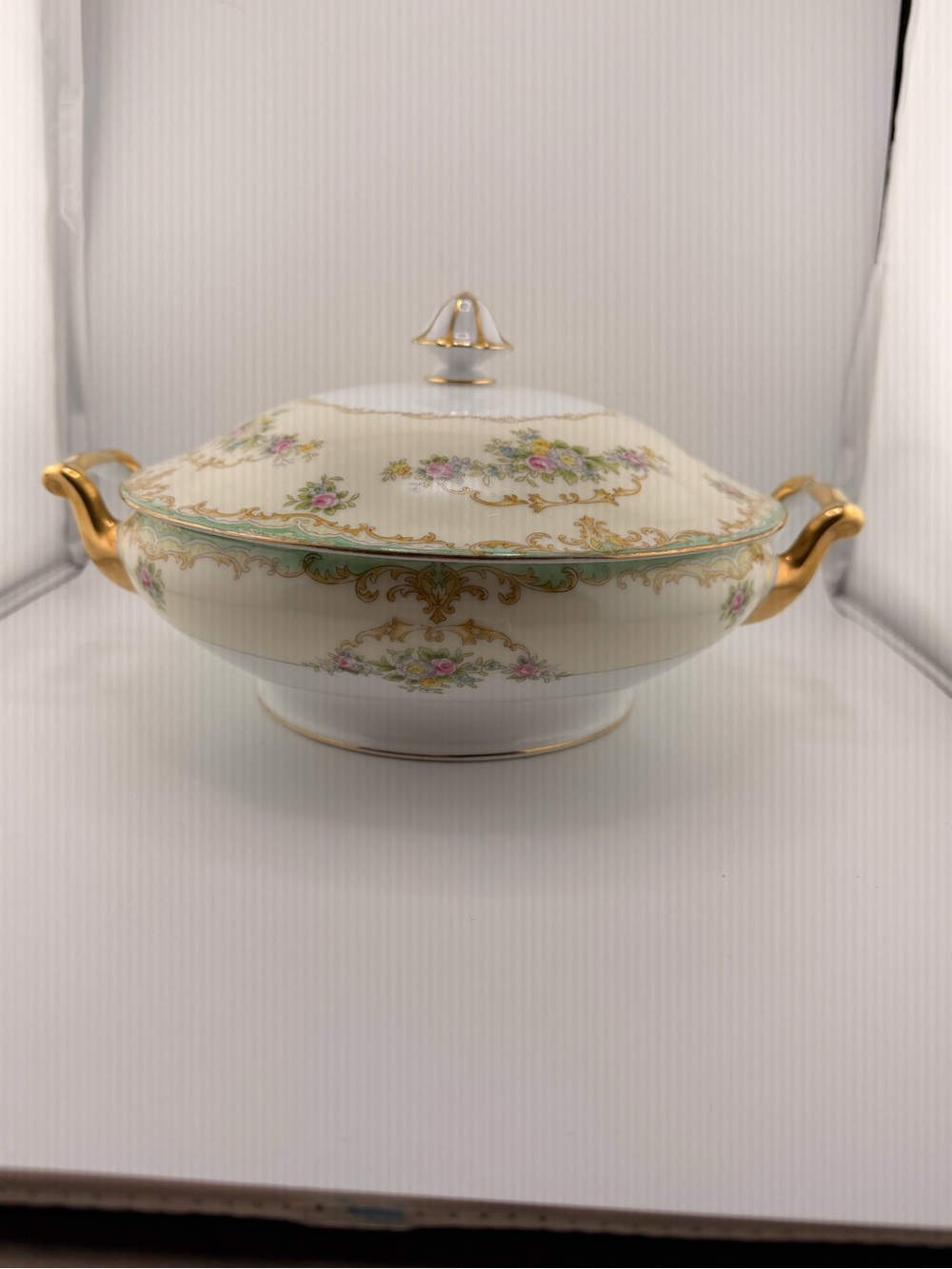 Antique Noritake Hand Painted Japan Covered Vegetable Bowl Tureen Floral Gold
